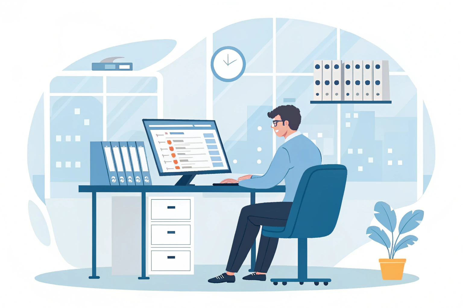 A sourcing manager looking at a list of potential suppliers on a computer screen