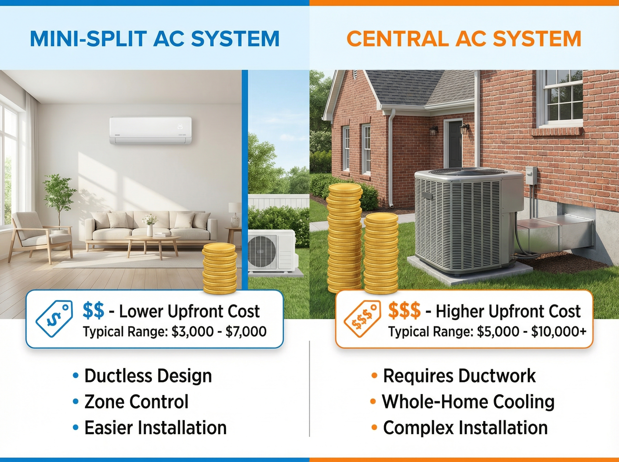 Central Air vs Ductless Mini Splits Cost