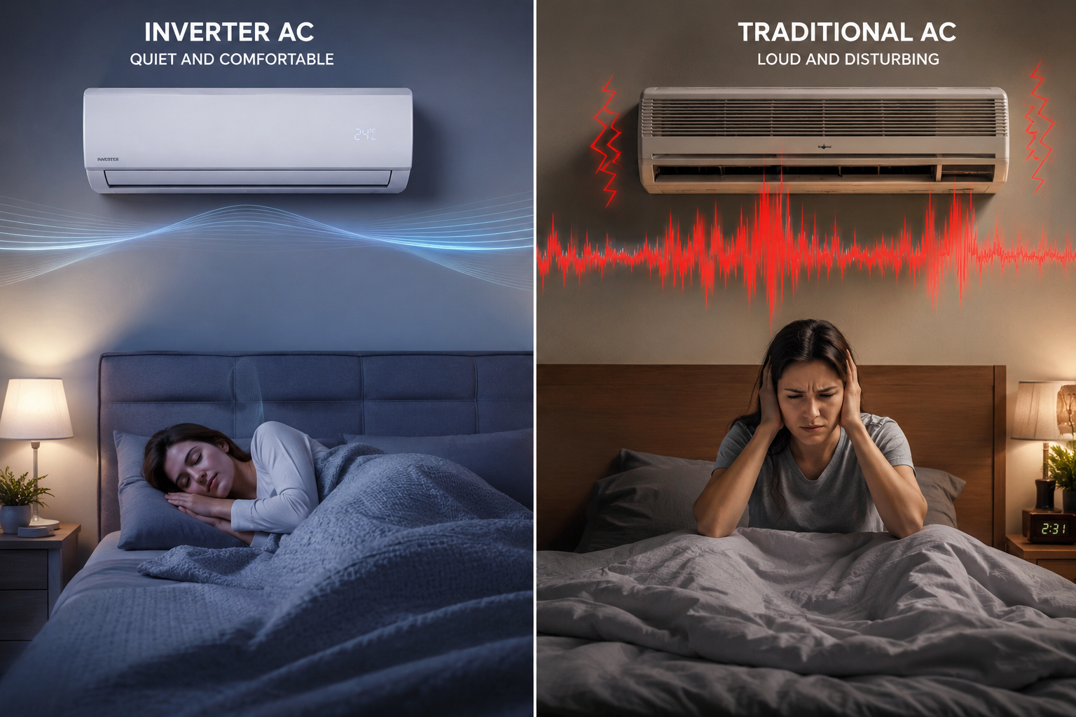 inverter AC tech inverter vs traditional AC noise