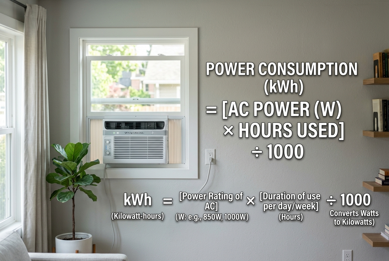 Window AC Power Calculation Calculate window AC power consumption formula