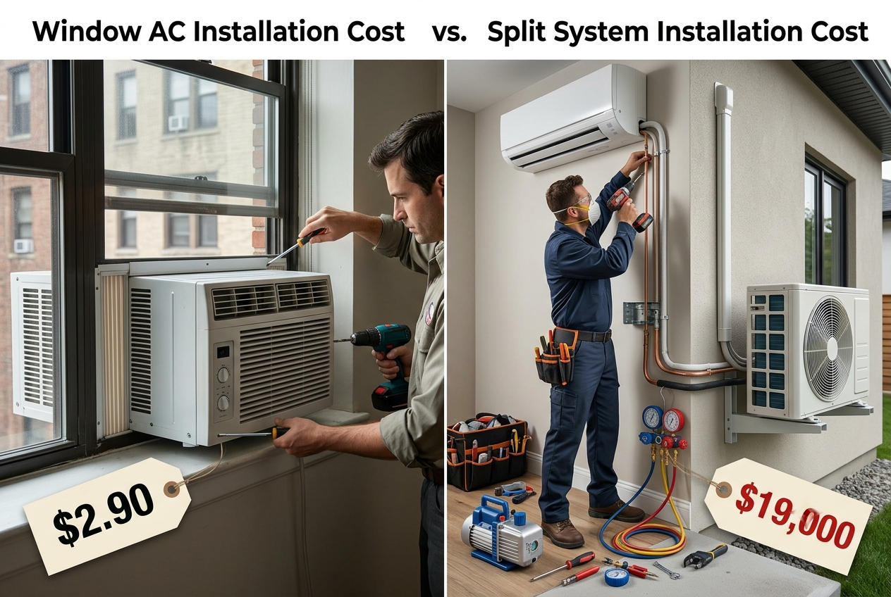 Comparing AC Installation Costs Window AC vs Split System installation cost