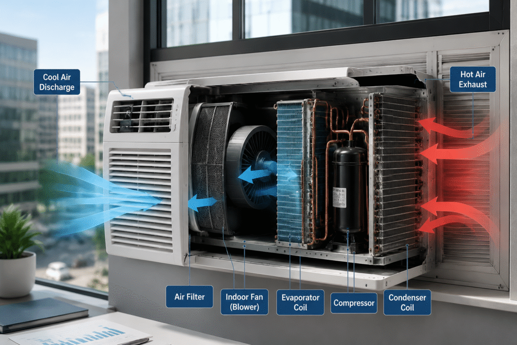 Window air conditioner circulation mechanism B2B