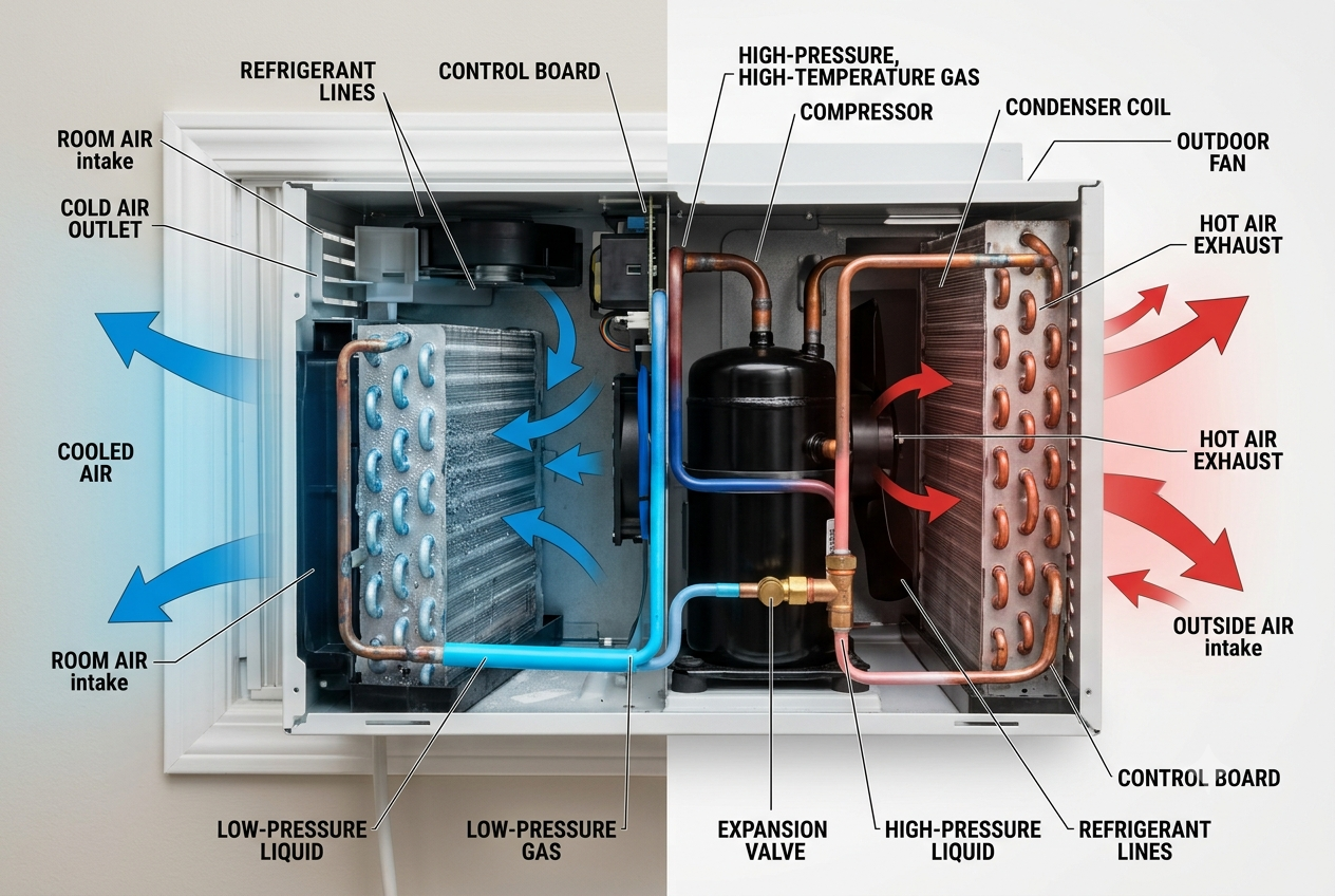 Window Air Conditioner Parts and Workflow window air conditioner working mechanism