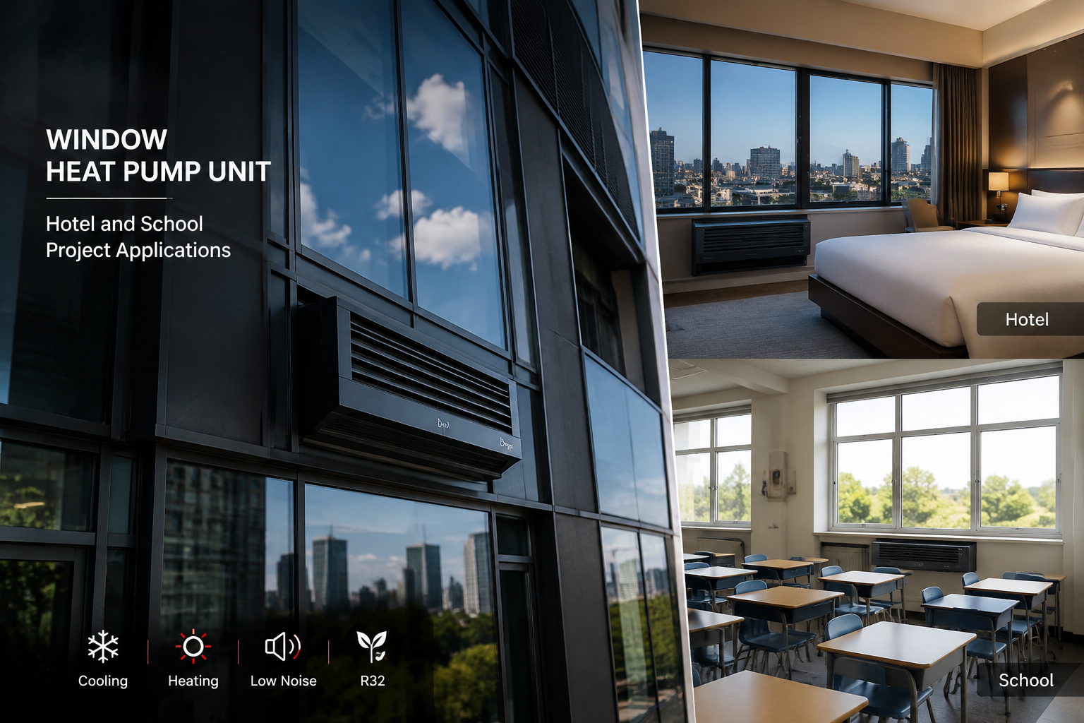 window heat pump for hotel and school projects